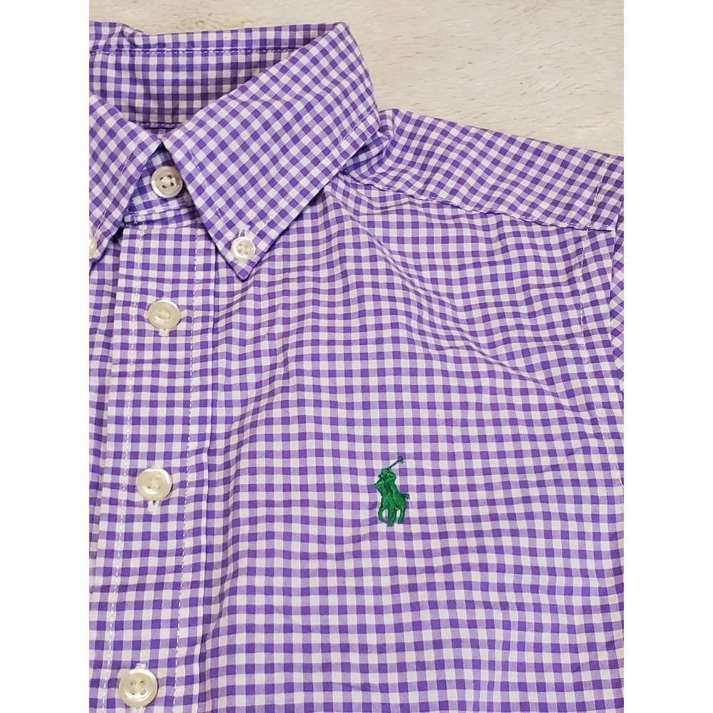 Ralph Lauren Blue Label Purple White Plaid Short Sleeve Button Shirt Boy 8 Basic